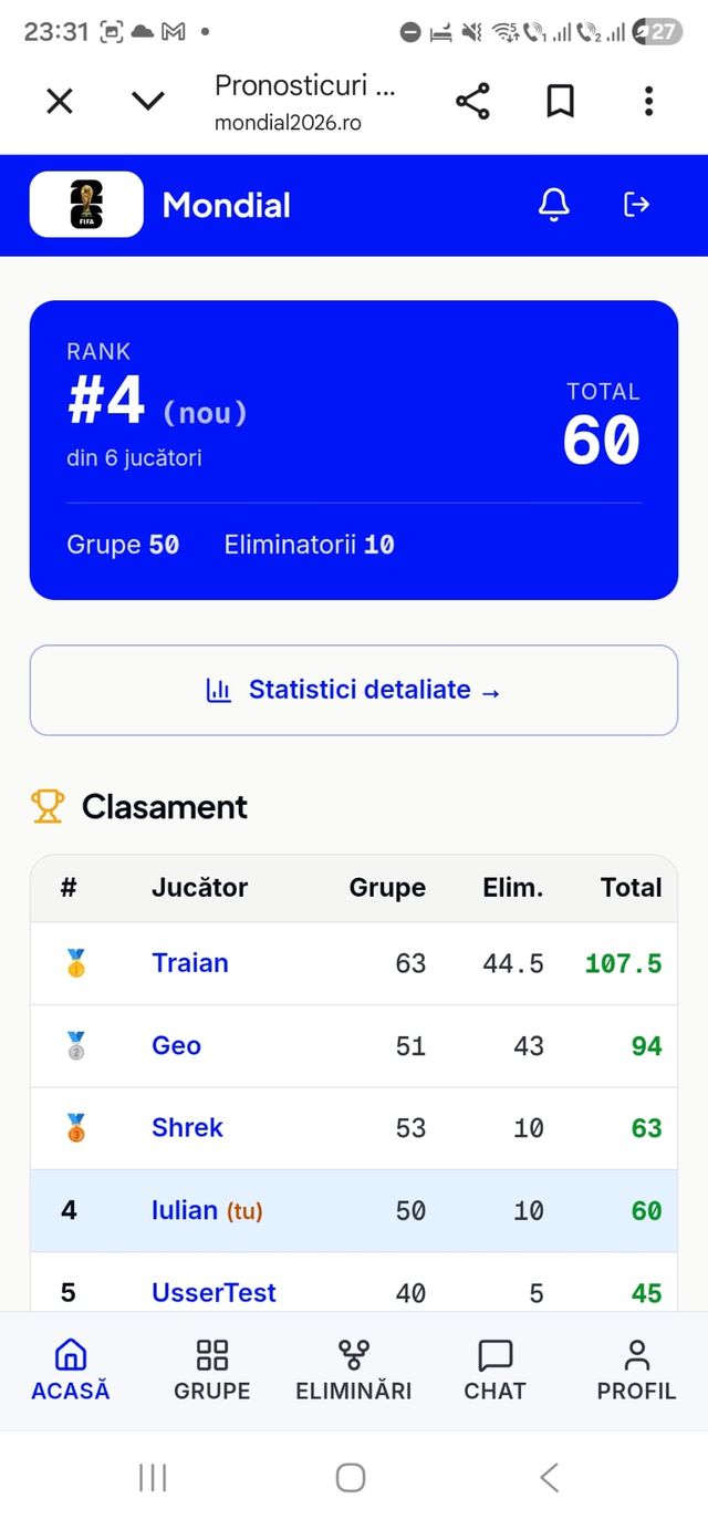 Clasament live pe telefon